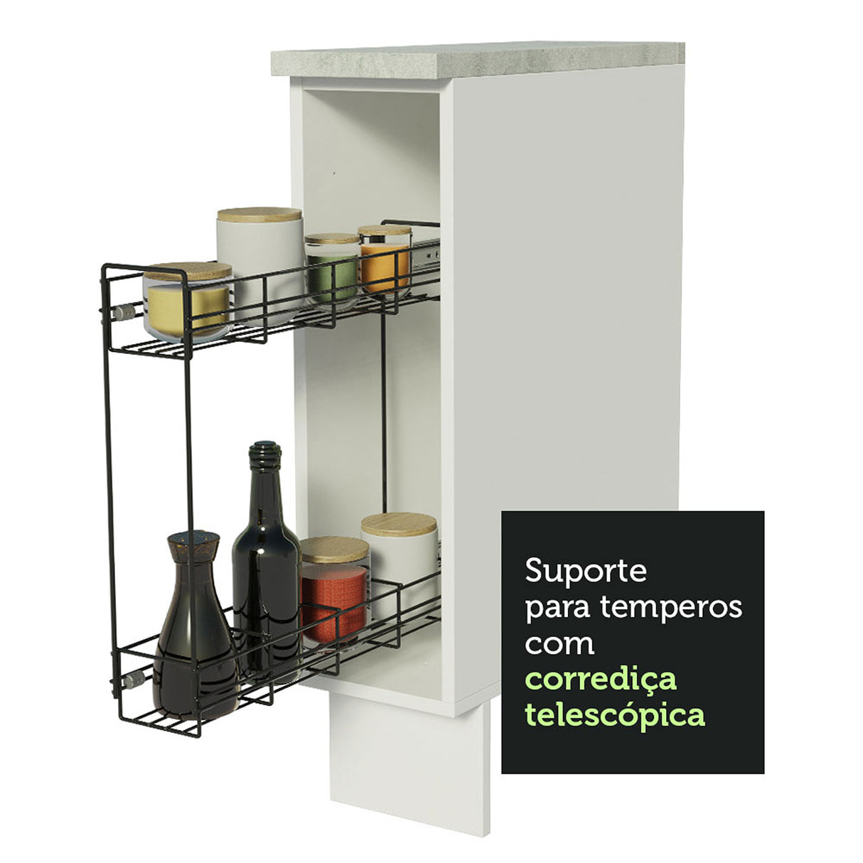Mueble Auxiliar de Cocina Glamy Blanco y Gris 20x84cm Para Condimentos - BARRAS Y MUEBLES AUXILIARES | Bylmo