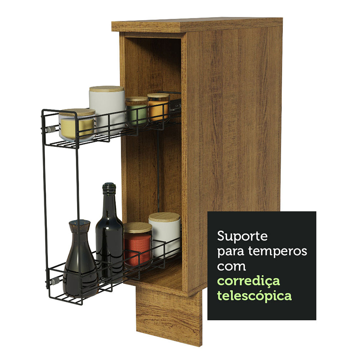 Mueble Auxiliar de Cocina Glamy Marron y Negro 20x84cm Para Condimentos - BARRAS Y MUEBLES AUXILIARES | Bylmo