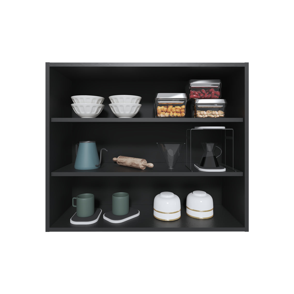 Mueble Superior de Cocina Wengue 91x76.2cm sin Puertas y con Dos Entrepaños - MUEBLES SUPERIORES DE COCINA | Bylmo