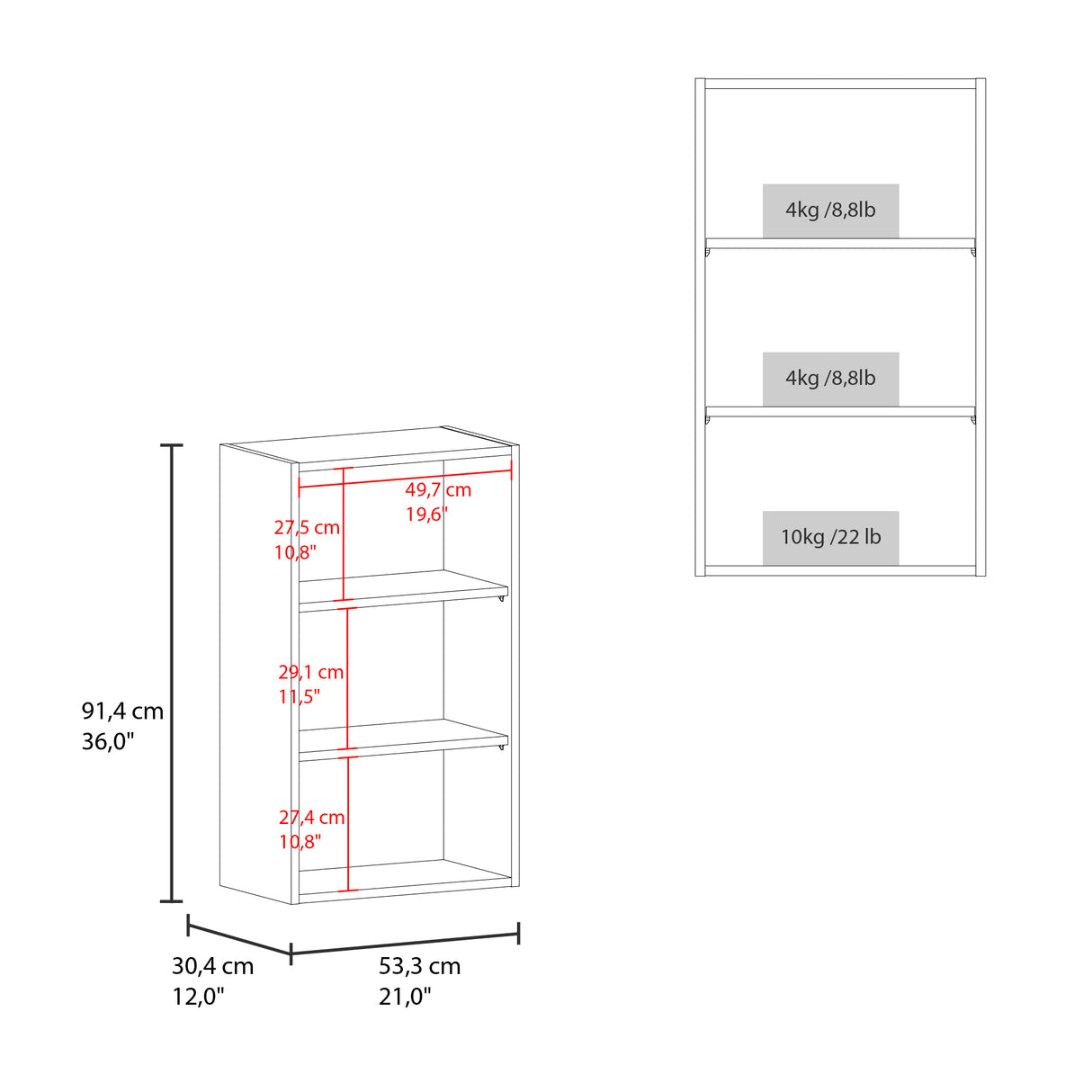 Mueble Superior de Cocina Blanco 53.3x91.4cm sin Puertas y con Dos Entrepaños - MUEBLES SUPERIORES DE COCINA | Bylmo
