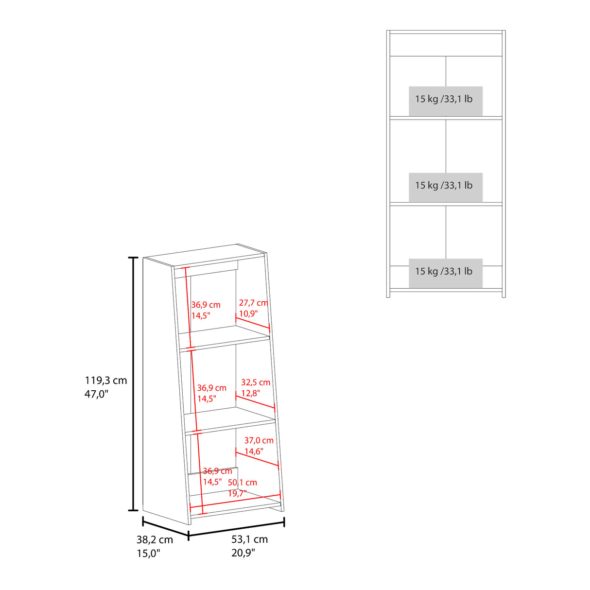 Biblioteca Note Blanco 53.1x120cm Rectangular Con Tres Compartimientos - BIBLIOTECAS Y ESTANTERIAS | Bylmo