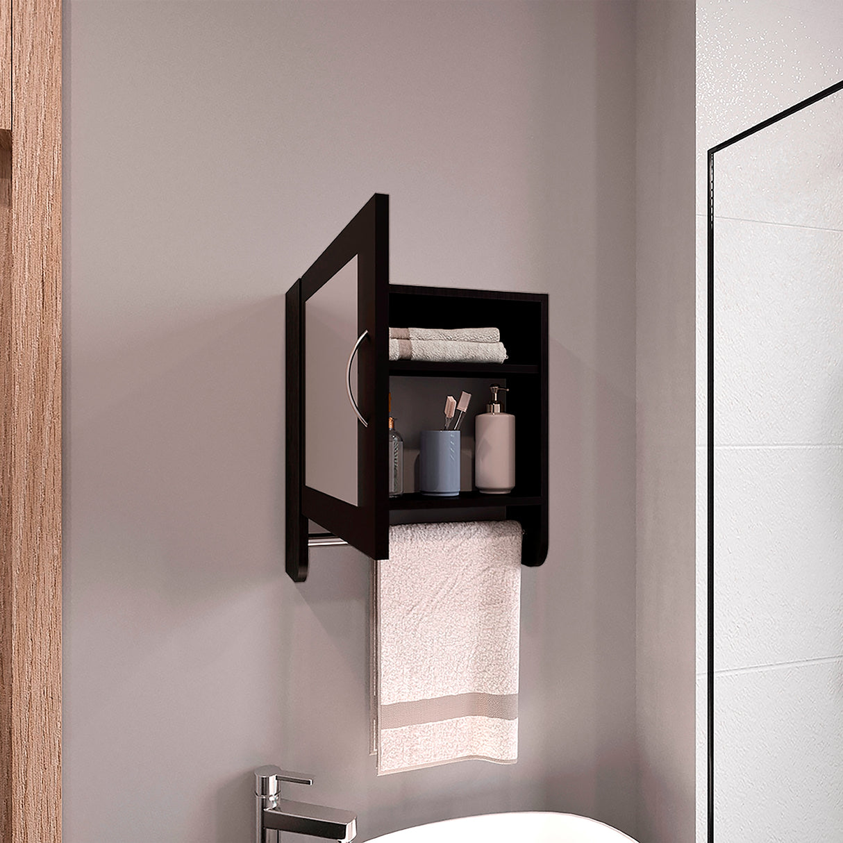 Gabinete de Baño 300 Bath Wengue 45x50cm Rectangular y con Un Entrepaño - GABINETES DE BANHO | Bylmo