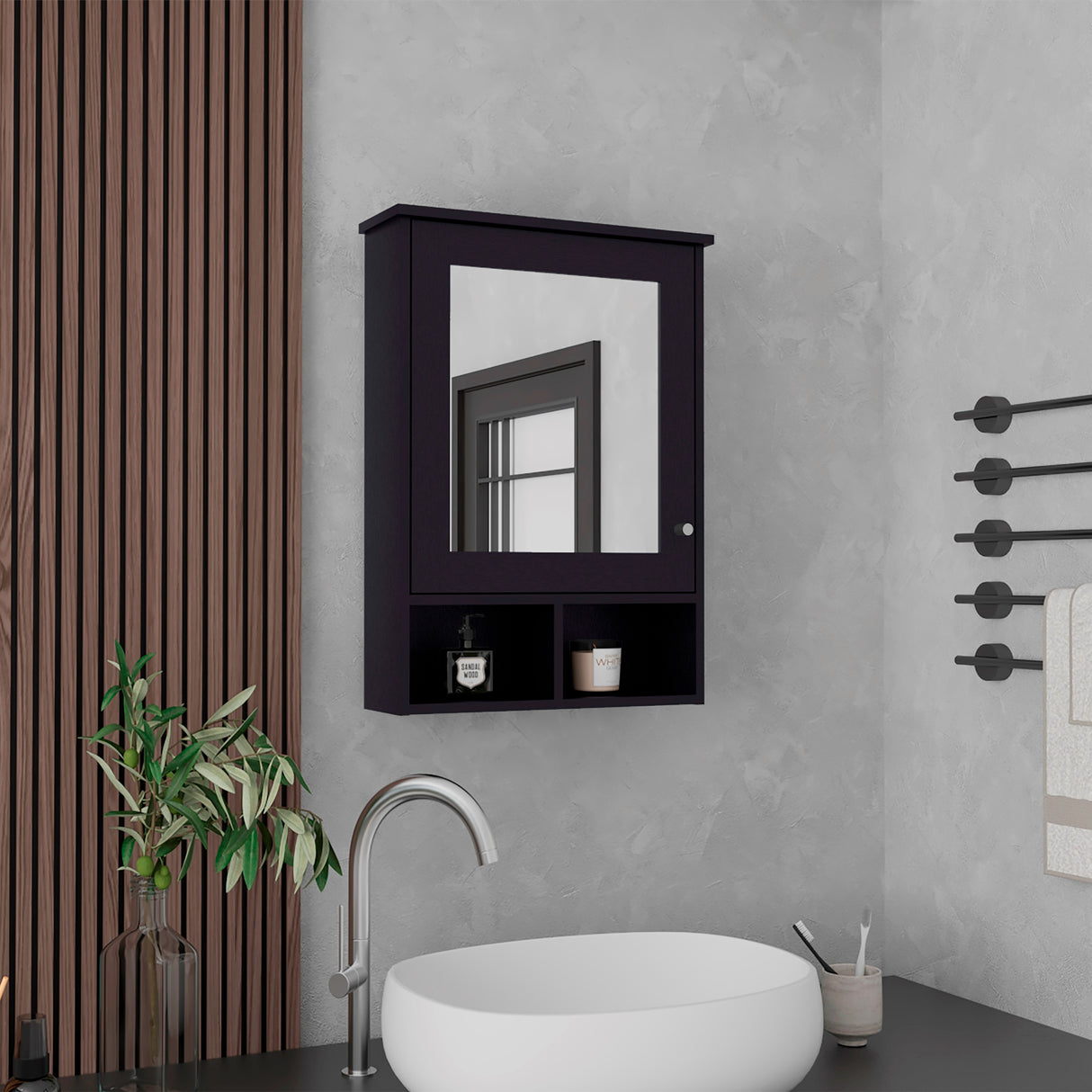 Gabinete de Baño Viña Wengue 53x73.6cm Rectangular con Espejo y Tres Entrepaños - GABINETES DE BANHO | Bylmo