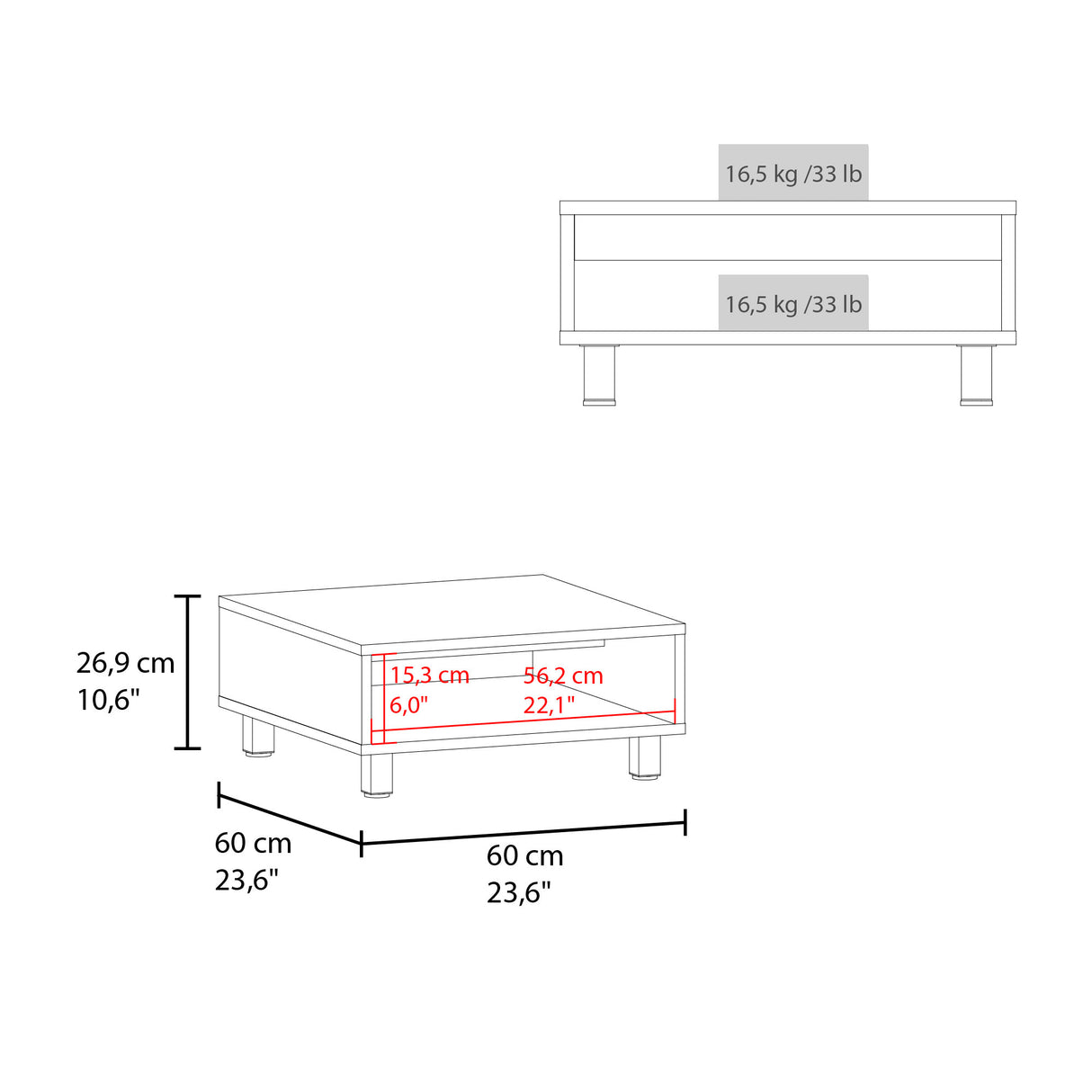 Mesa de Centro Eclipse Wengue 60x26.9cm Rectangular con Patas y con Compartimiento - MESAS DE CENTRO | Bylmo