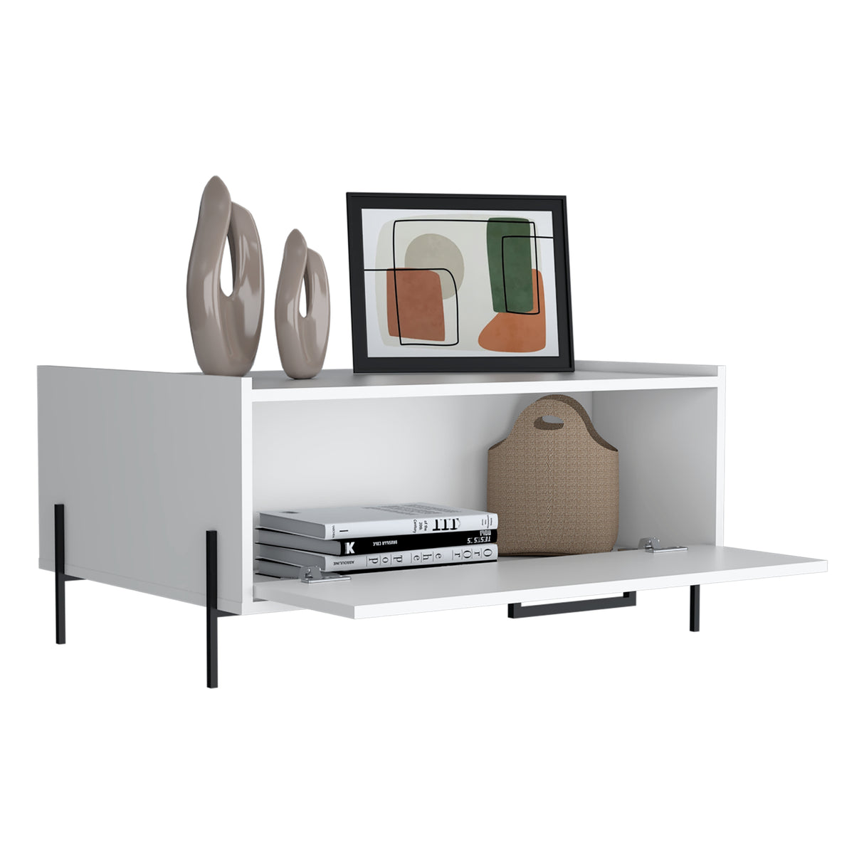 Mesa de Centro Shanghai Blanco 84.2x39.5cm Rectangular con Patas y con Compartimiento - MESAS DE CENTRO | Bylmo