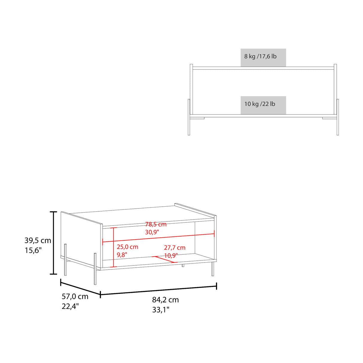 Mesa de Centro Shanghai Blanco 84.2x39.5cm Rectangular con Patas y con Compartimiento - MESAS DE CENTRO | Bylmo
