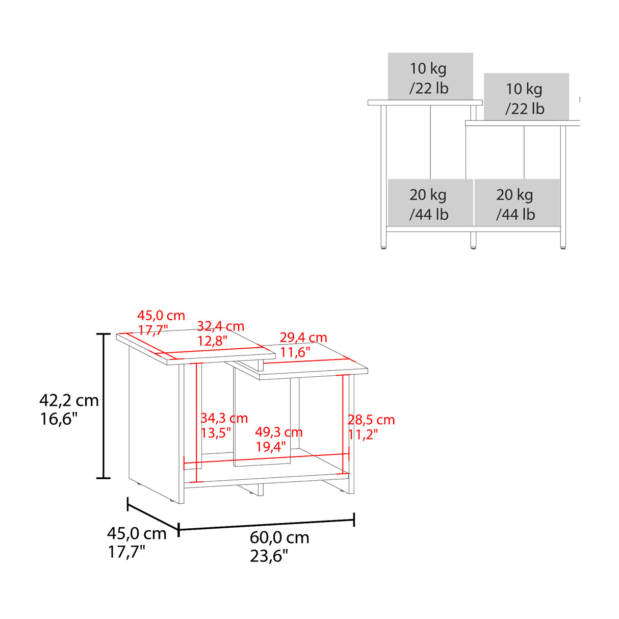 Mesa de Centro Wema 3 Eco Blanco 60x42.2cm Rectangular con Compartimiento - MESAS DE CENTRO | Bylmo