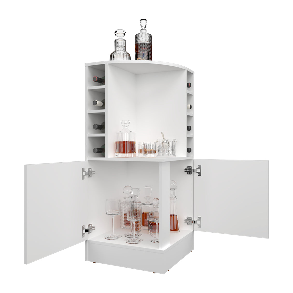 Bar Esquinero Jakes Blanco 46.9x108cm con Ocho Portabotellas y Cuatro Compartimientos - BARES | Bylmo