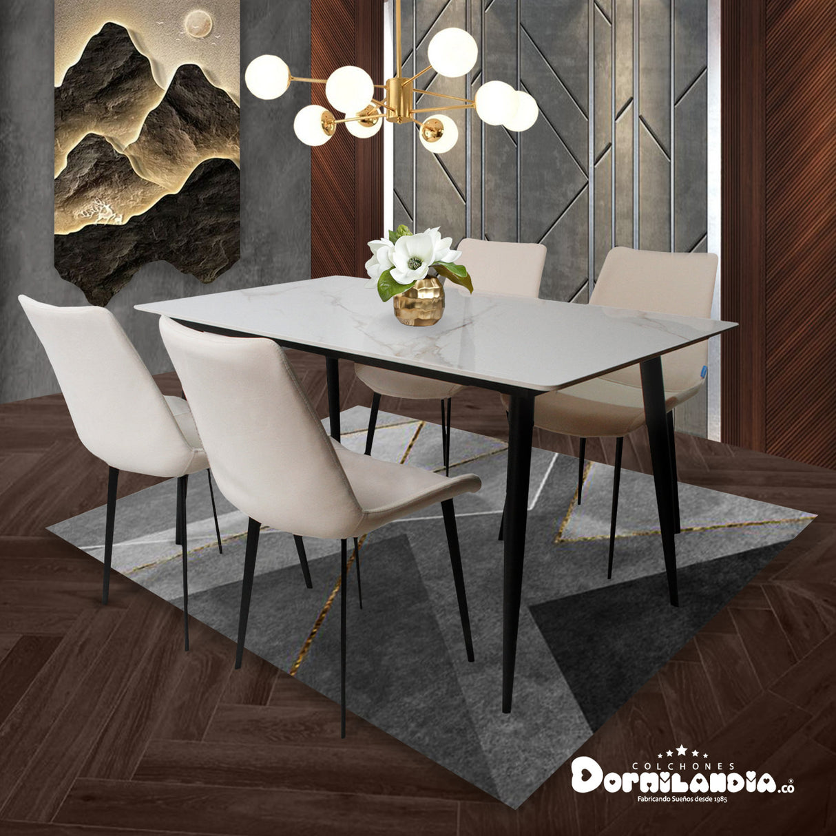 Comedor Berlín Beige 80x75cm Rectangular de Cuatro Puestos con Cuatro Sillas - COMEDORES | Bylmo