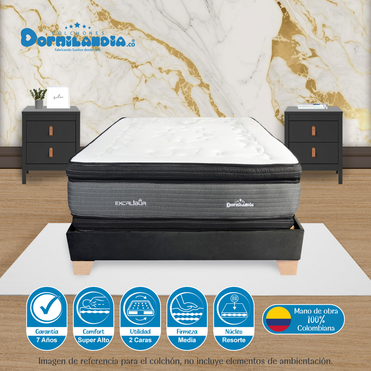Colchón Excalibur Gris Queen 160 X 190 Cm Firmeza Medio Doble Faz - COLCHONES | Bylmo