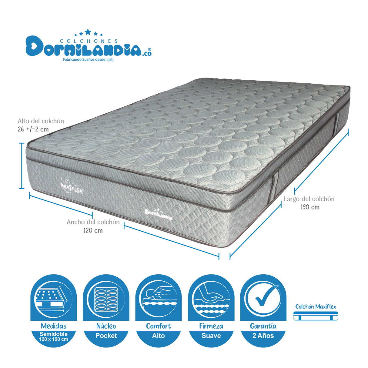 Colchón Maxiflex Gris Semidoble 120 X 190 Cm Firmeza Suave - COLCHONES | Bylmo