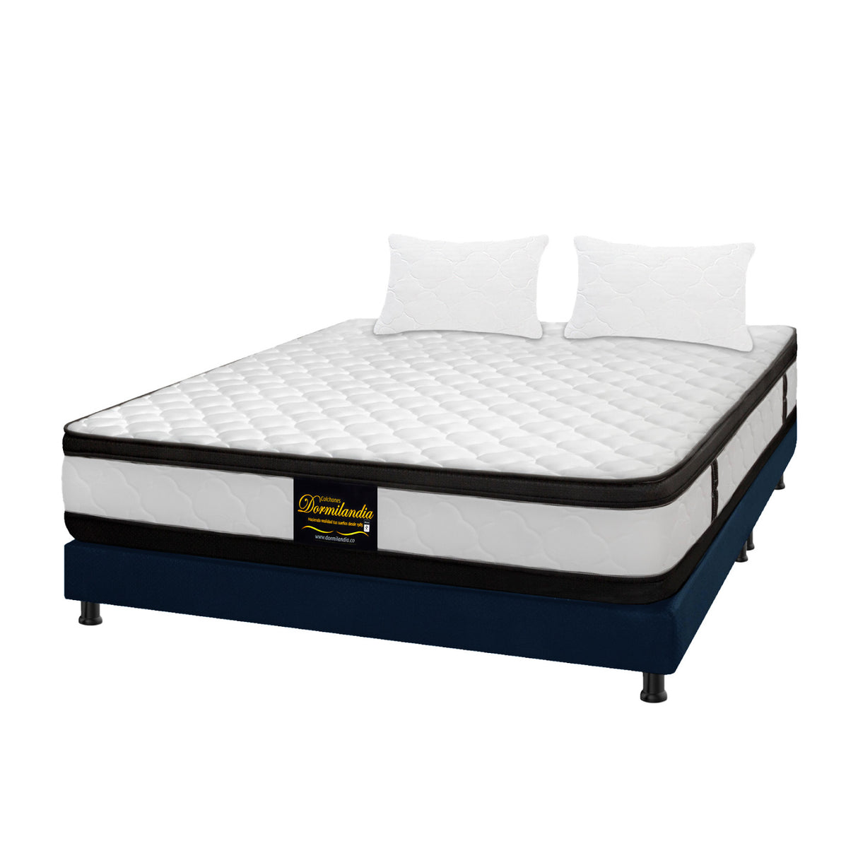 Combo Base Cama y Colchón Atenas Blanco y Azul Queen 160 X 190 Cm Firmeza Medio Doble Faz - COLCHONES | Bylmo