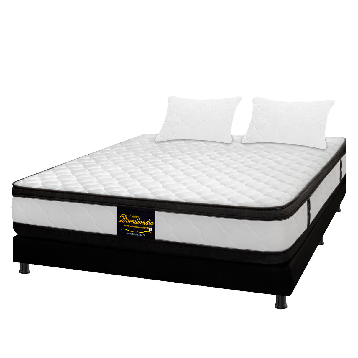 Combo Base Cama y Colchón Atenas Blanco y Negro Semidoble 120 X 190 Cm Firmeza Medio Doble Faz - COLCHONES | Bylmo