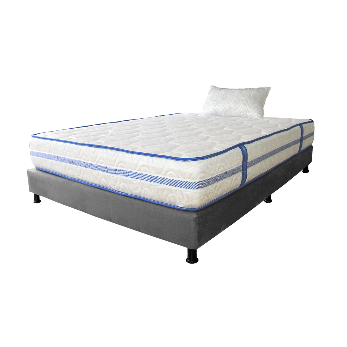 Combo Base Cama y Colchón Caribe Blanco y Gris Sencillo 100 X 190 Cm Firmeza Suave Doble Faz - COLCHONES | Bylmo