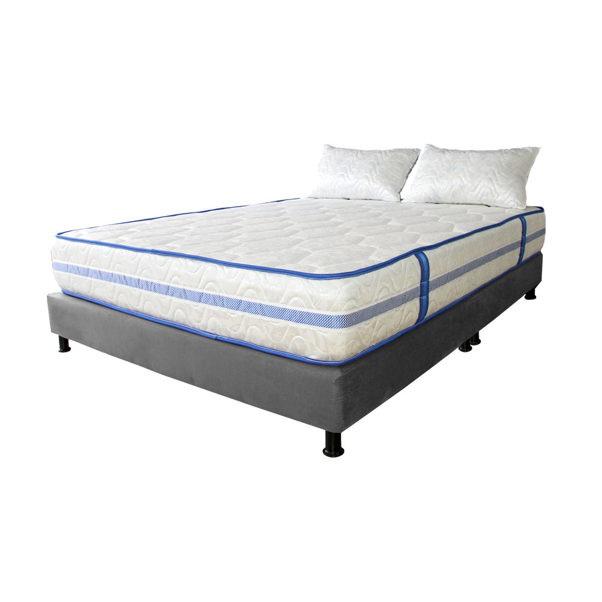 Combo Base Cama y Colchón Caribe Blanco y Gris Queen 160 X 190 Cm Firmeza Suave Doble Faz - COLCHONES | Bylmo