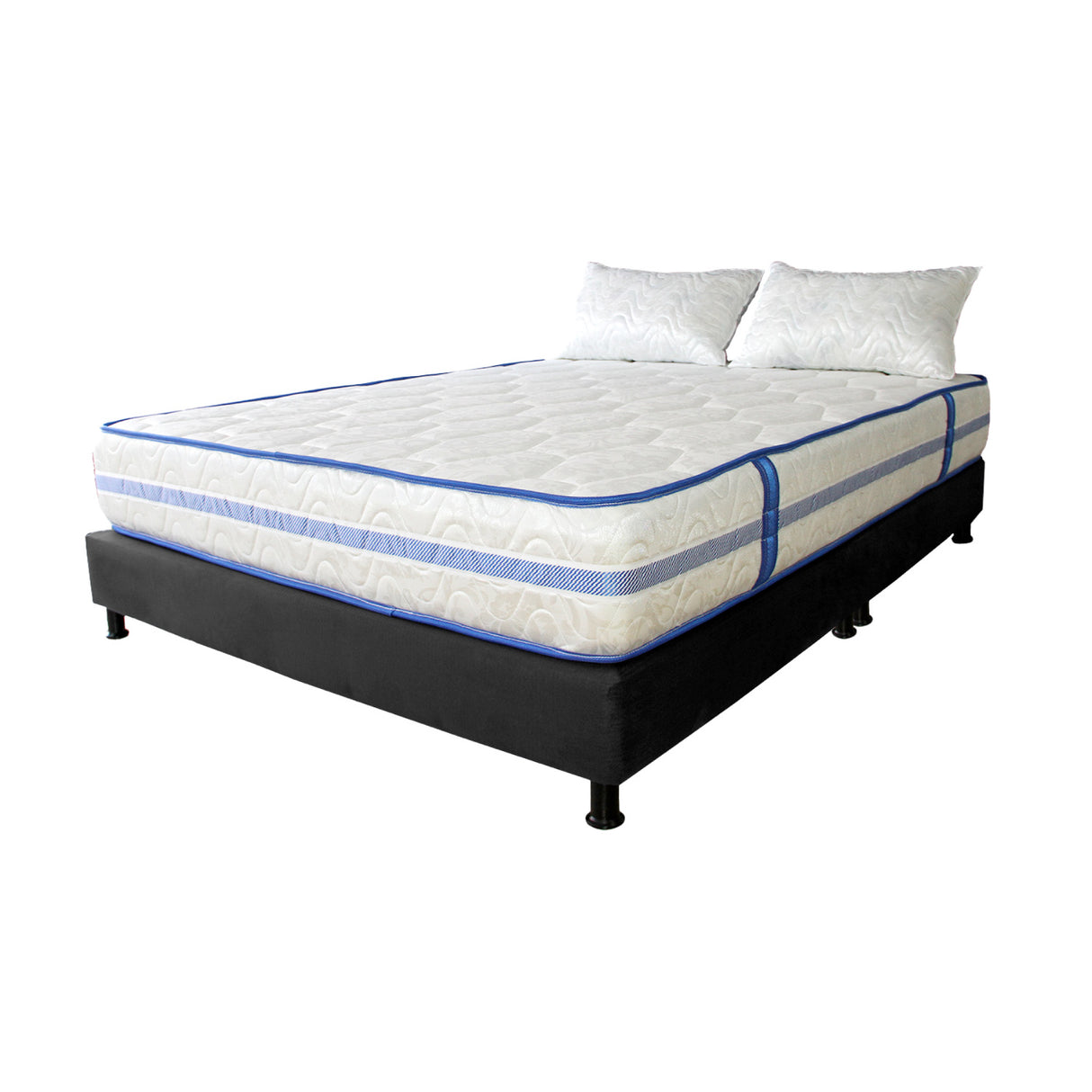 Combo Base Cama y Colchón Caribe Blanco y Negro Queen 160 X 190 Cm Firmeza Suave Doble Faz - COLCHONES | Bylmo