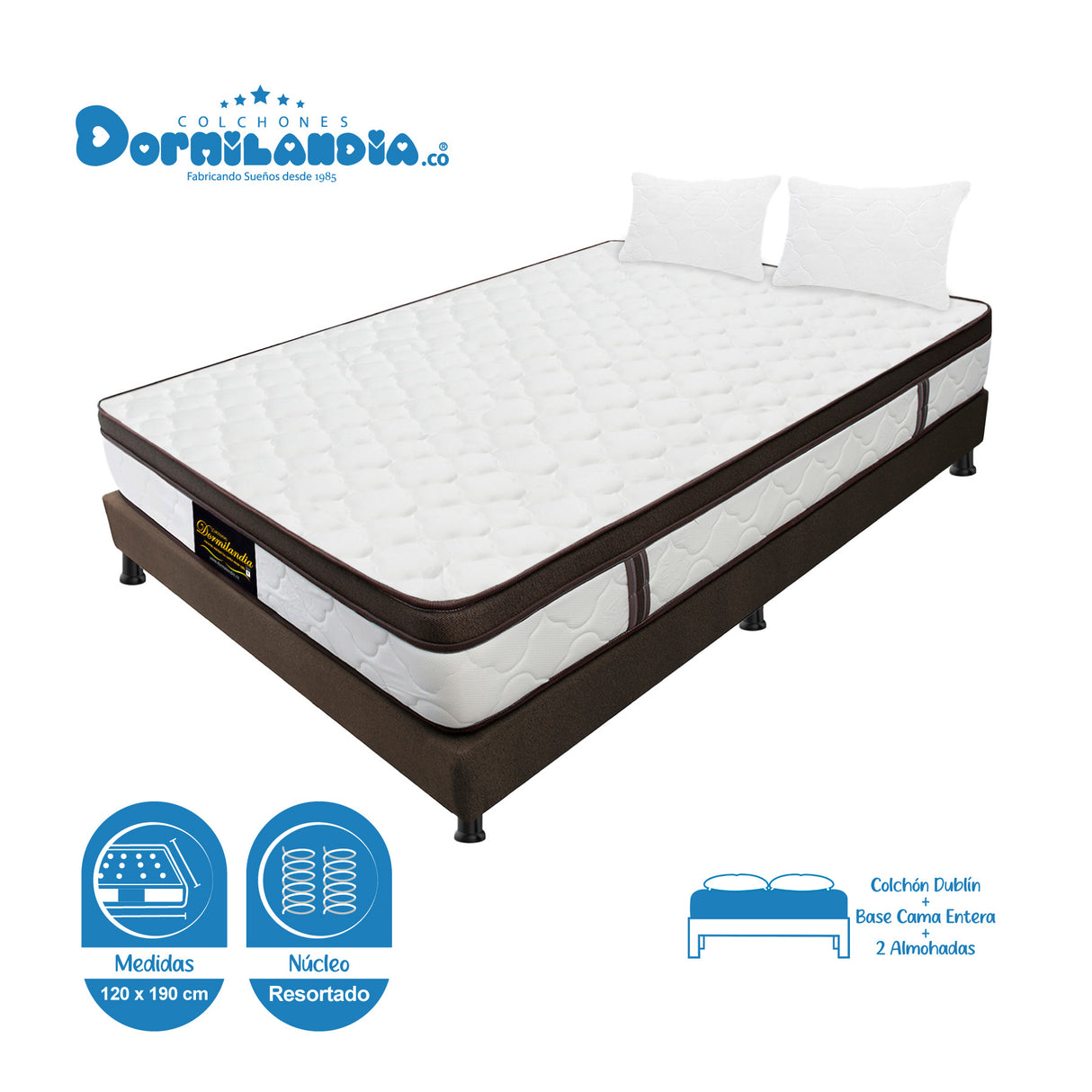 Combo Base Cama y Colchón Dublín Cafe Semidoble 120 X 190 Cm Firmeza Medio - COLCHONES | Bylmo