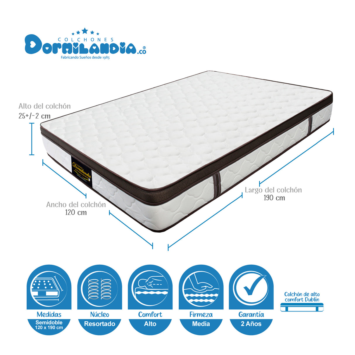 Combo Base Cama y Colchón Dublín Cafe Semidoble 120 X 190 Cm Firmeza Medio - COLCHONES | Bylmo