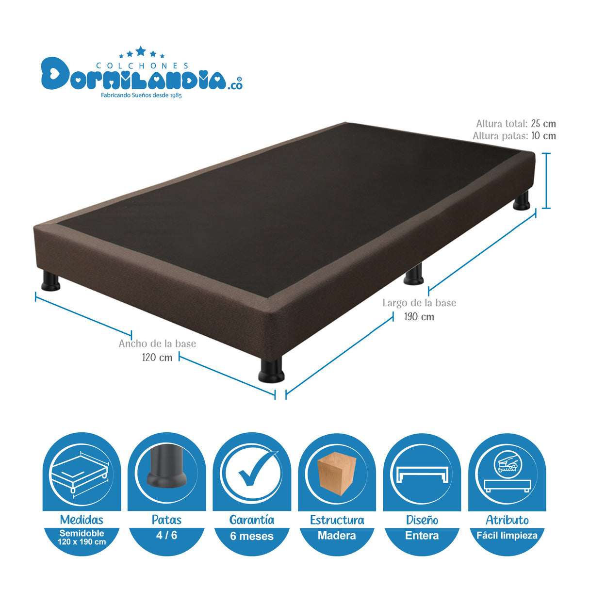 Combo Base Cama y Colchón Dublín Cafe Semidoble 120 X 190 Cm Firmeza Medio - COLCHONES | Bylmo