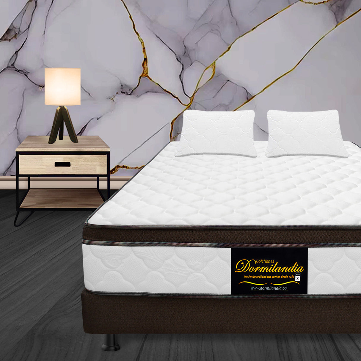 Combo Base Cama y Colchón Dublín Cafe Queen 160 X 190 Cm Firmeza Medio - COLCHONES | Bylmo