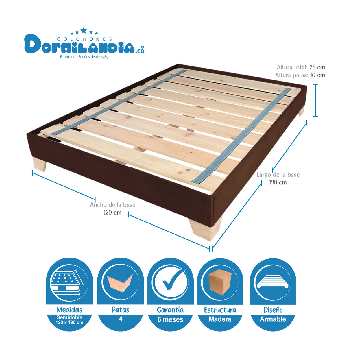 Combo Base Cama y Colchón Excalibur Gris y Cafe Semidoble 120 X 190 Cm Firmeza Medio Doble Faz - COLCHONES | Bylmo