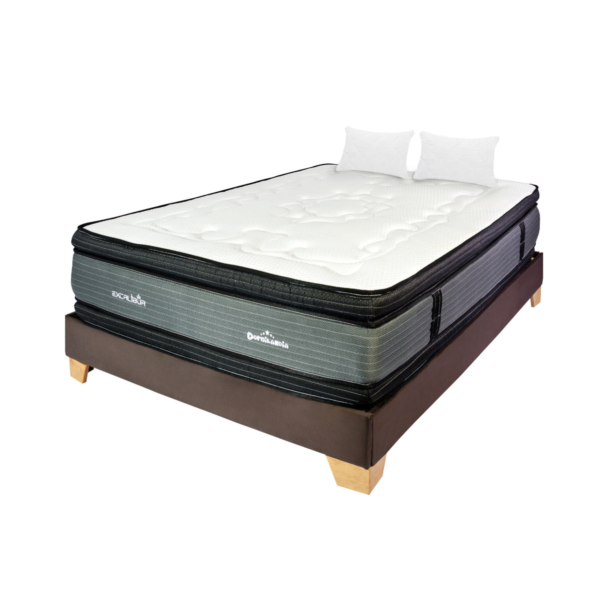Combo Base Cama y Colchón Excalibur Gris y Cafe Doble 140 X 190 Cm Firmeza Medio Doble Faz - COLCHONES | Bylmo
