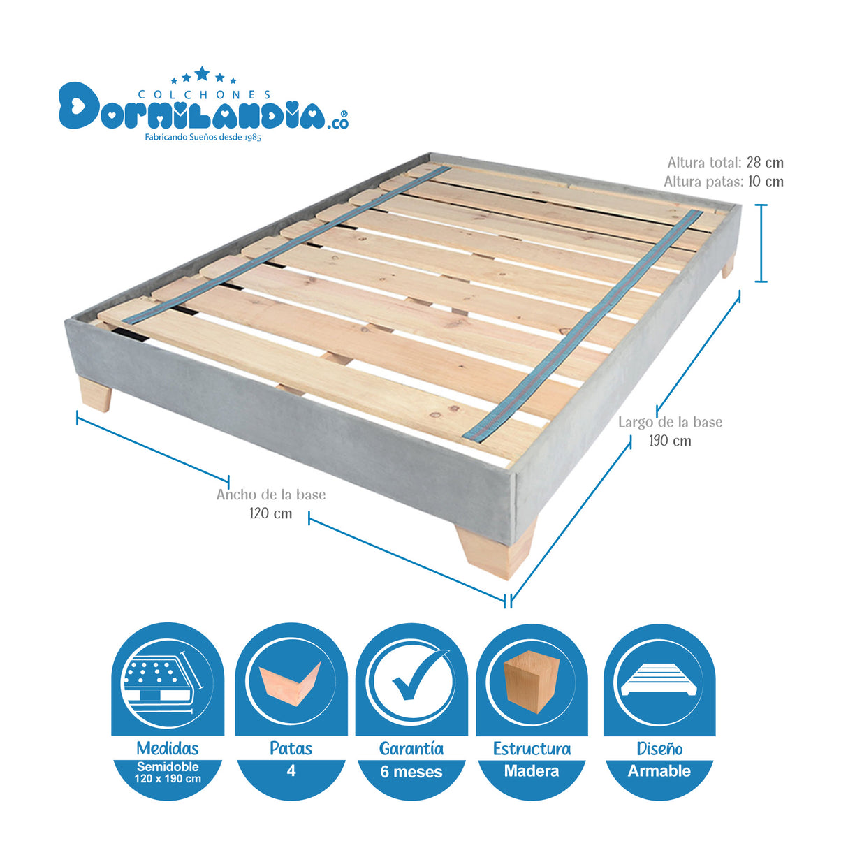 Combo Base Cama y Colchón Excalibur Gris Semidoble 120 X 190 Cm Firmeza Medio Doble Faz - COLCHONES | Bylmo