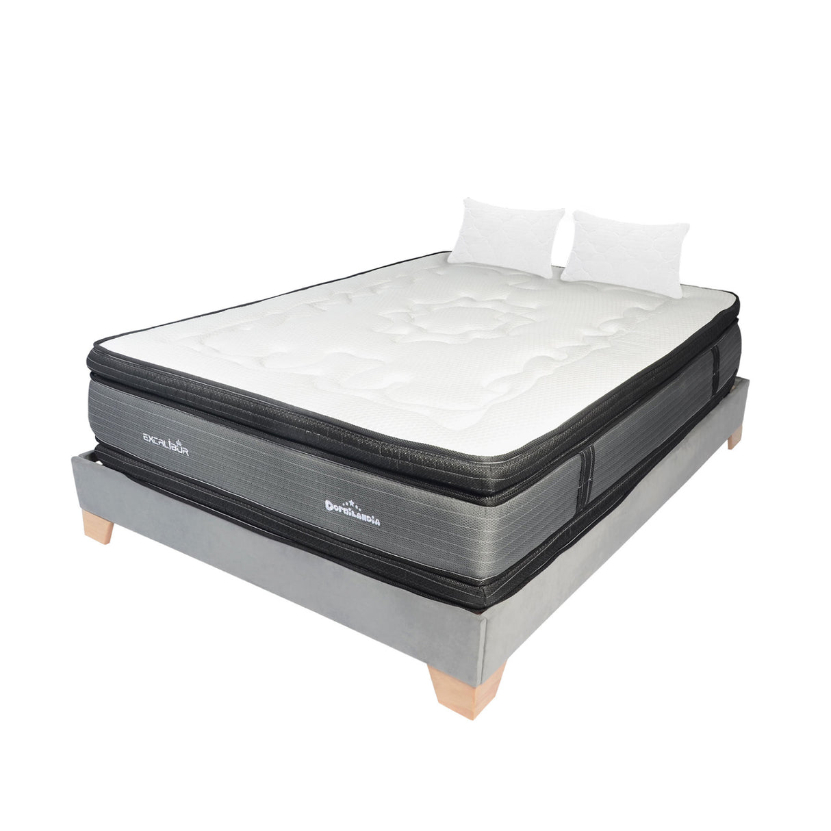 Combo Base Cama y Colchón Excalibur Gris Doble 140 X 190 Cm Firmeza Medio Doble Faz - COLCHONES | Bylmo
