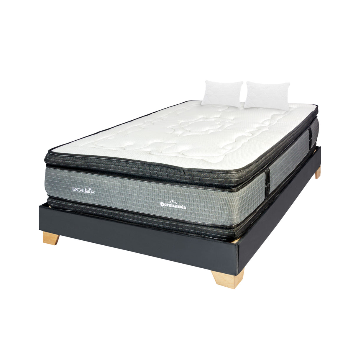 Combo Base Cama y Colchón Excalibur Gris y Negro Queen 160 X 190 Cm Firmeza Medio Doble Faz - COLCHONES | Bylmo