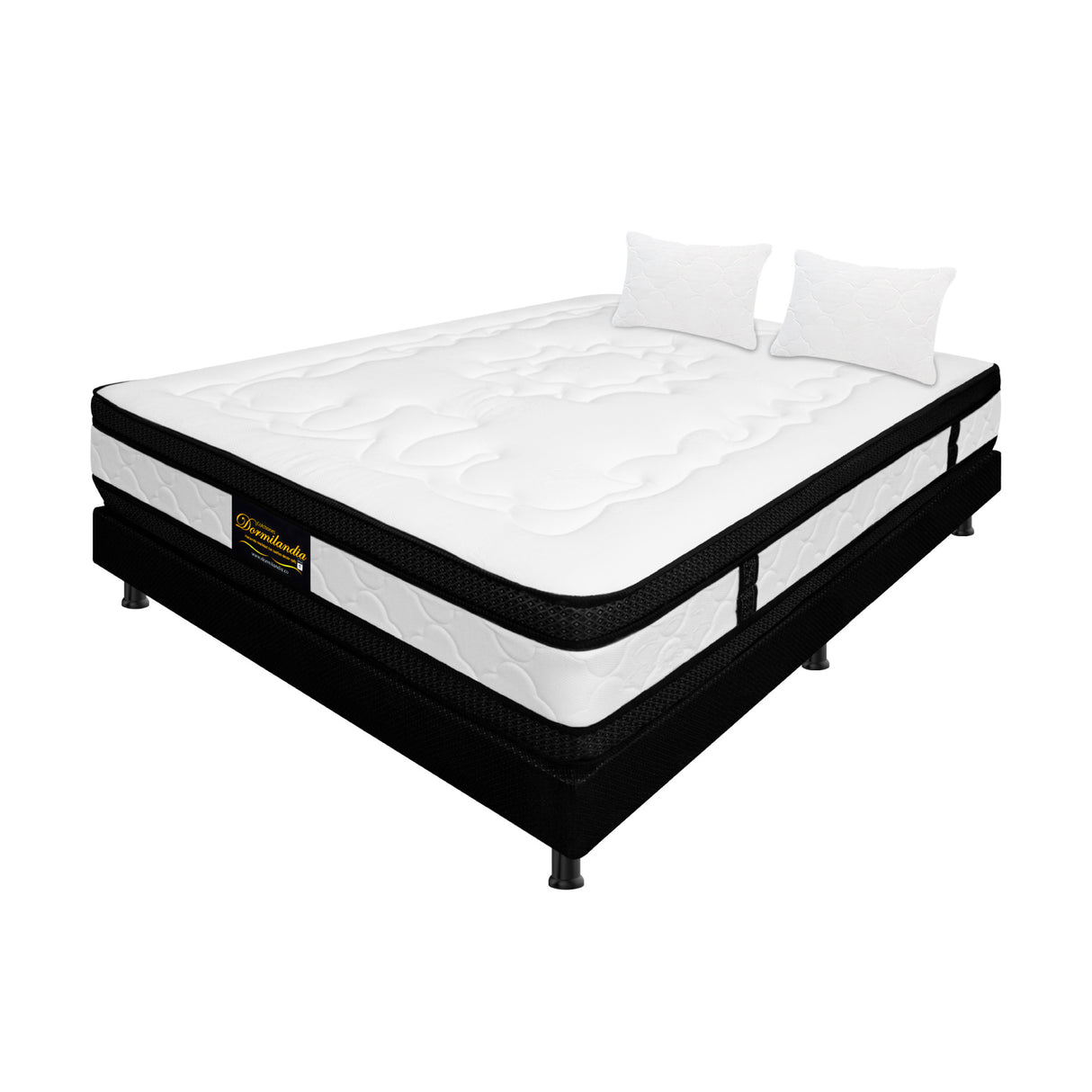 Combo Base Cama y Colchón Casata Blanco y Negro Semidoble 120 X 190 Cm Firmeza Medio Firme Doble Faz - COLCHONES | Bylmo