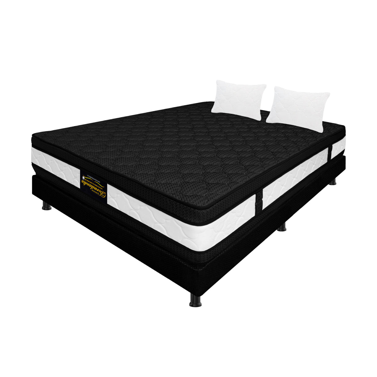 Combo Base Cama y Colchón Casata Blanco y Negro Semidoble 120 X 190 Cm Firmeza Medio Firme Doble Faz - COLCHONES | Bylmo