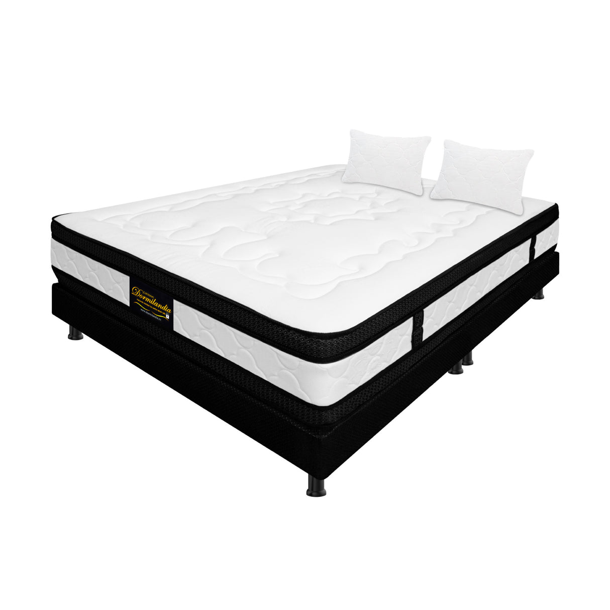 Combo Base Cama y Colchón Casata Blanco y Negro King 200 X 200 Cm Firmeza Medio Firme Doble Faz - COLCHONES | Bylmo