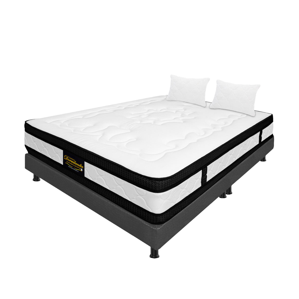 Combo Base Cama y Colchón Blanco y Gris Queen 160 X 190 Cm Firmeza Medio Suave Doble Faz - COLCHONES | Bylmo