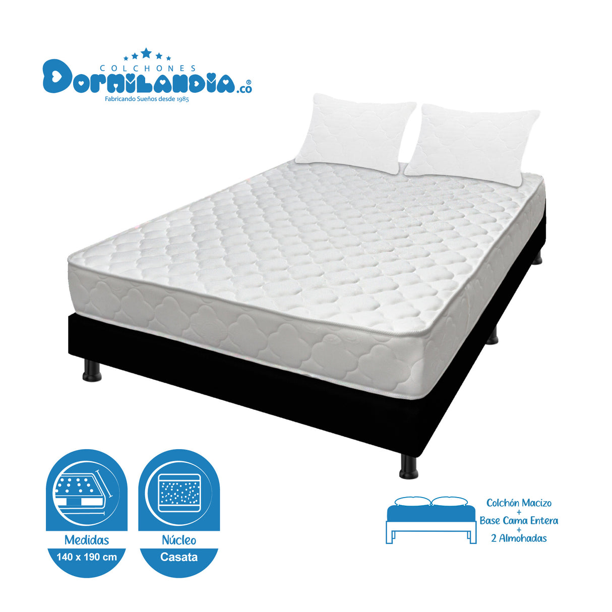 Combo Base Cama y Colchón Macizo Blanco y Negro Doble 140 X 190 Cm Firmeza Firme Doble Faz - COLCHONES | Bylmo