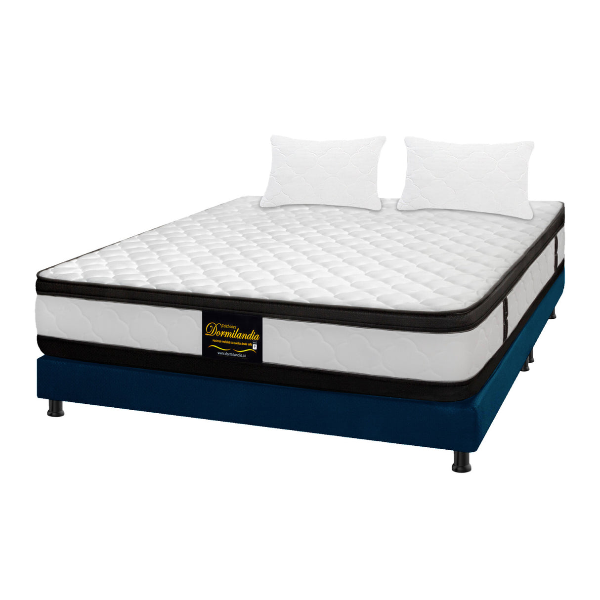 Combo Base Cama y Colchón Malta Blanco y Azul Queen 160 X 190 Cm Firmeza Firme Doble Faz - COLCHONES | Bylmo