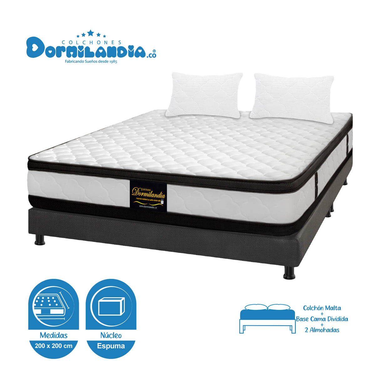 Combo Base Cama y Colchón Malta Blanco y Gris King 200 X 200 Cm Firmeza Firme Doble Faz - COLCHONES | Bylmo
