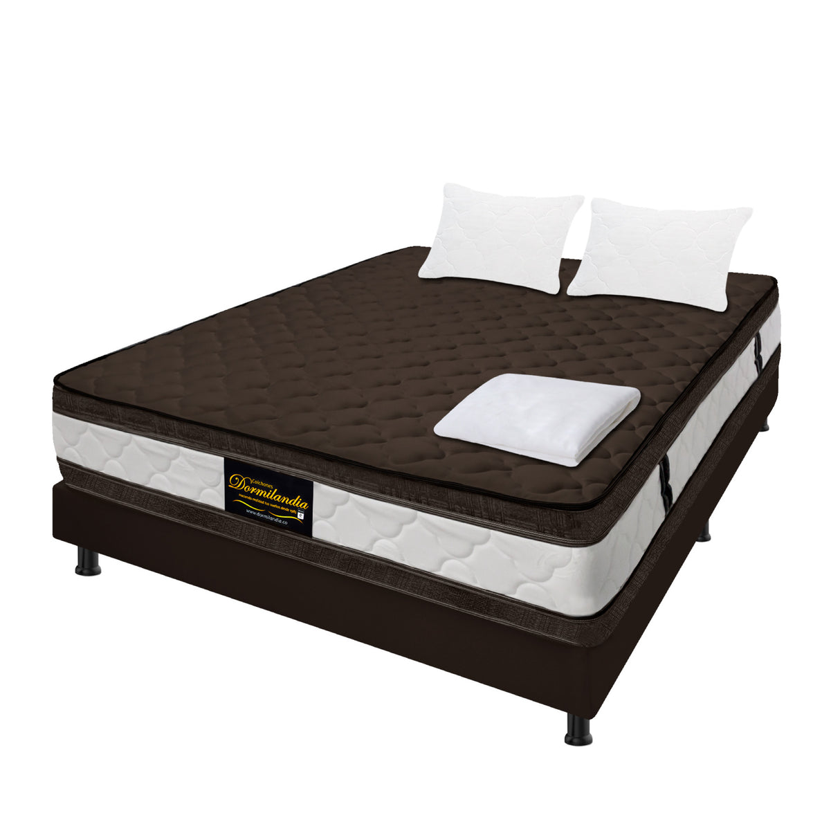 Combo Base Cama y Colchón Marshall Cafe Doble 140 X 190 Cm Firmeza Medio Doble Faz - COLCHONES | Bylmo
