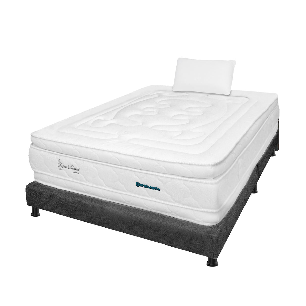 Combo Base Cama y Colchón Super Dream Blanco y Gris Sencillo 100 X 190 Cm Firmeza Firme Doble Faz - COLCHONES | Bylmo