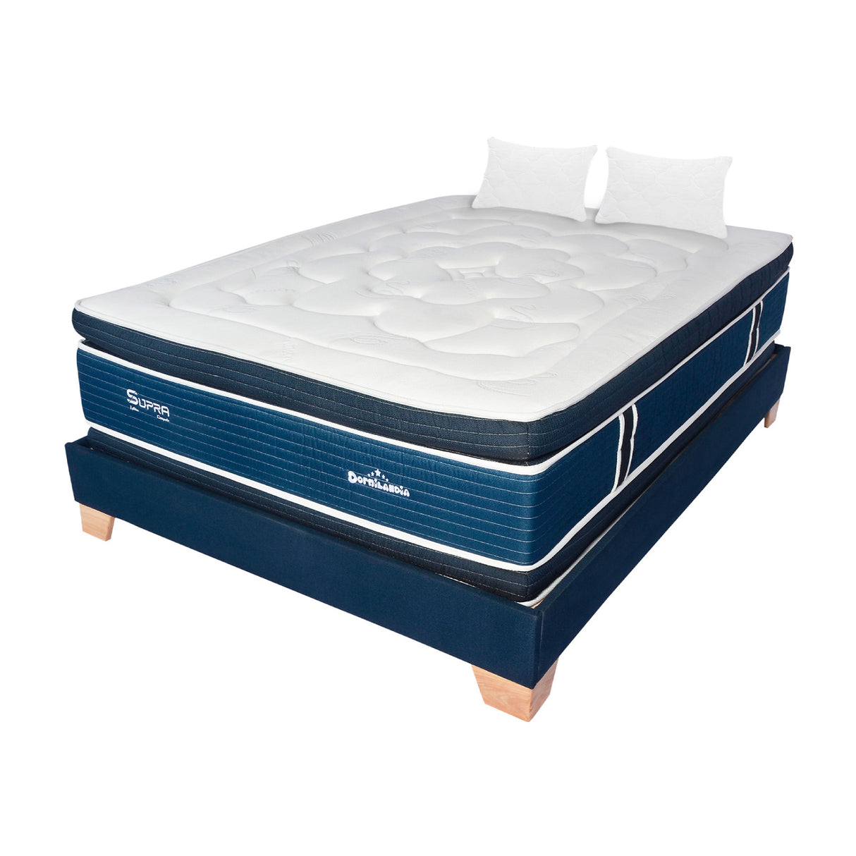 Combo Base Cama y Colchón Supra Azul Semidoble 120 X 190 Cm Firmeza Medio Doble Faz - COLCHONES | Bylmo