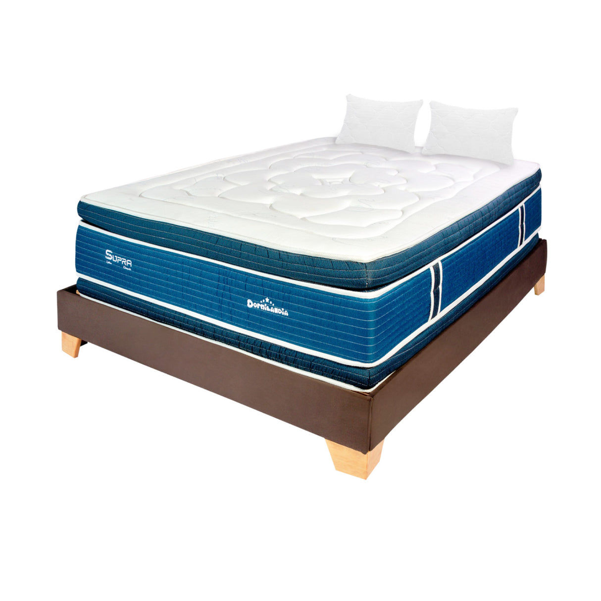Combo Base Cama y Colchón Supra Azul y Cafe Semidoble 120 X 190 Cm Firmeza Medio Doble Faz - COLCHONES | Bylmo