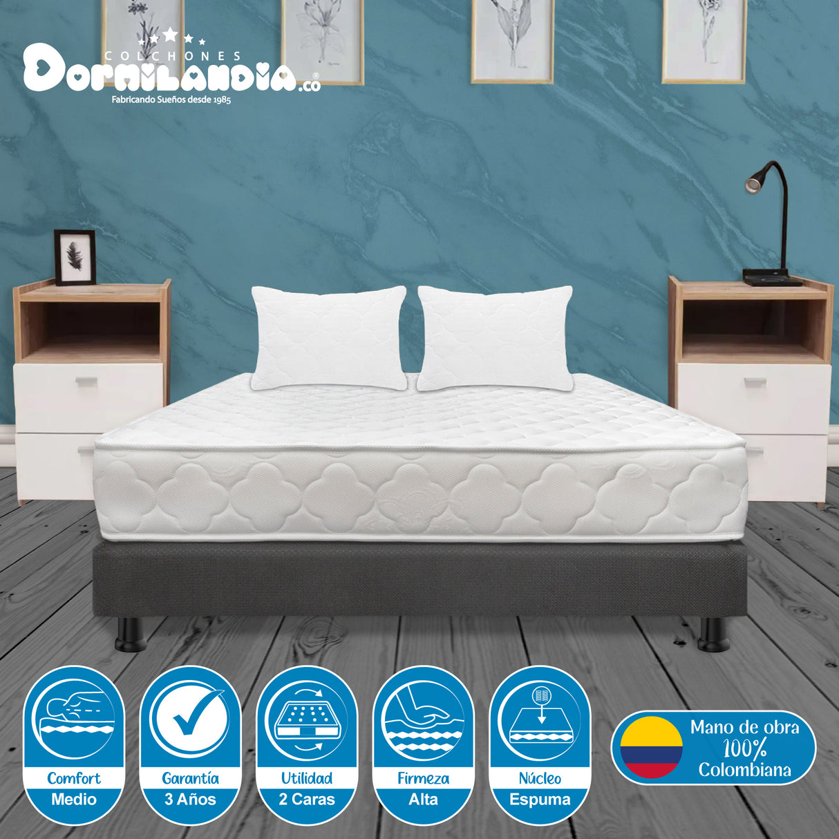 Combo Base Cama y Colchón Ultraflex Blanco y Gris Semidoble 120 X 190 Cm Firmeza Firme Doble Faz - COLCHONES | Bylmo