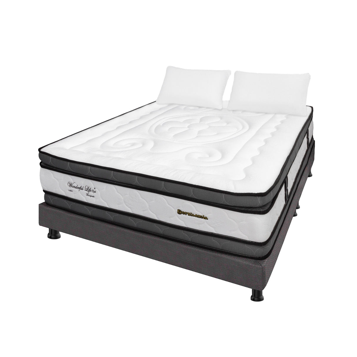 Combo Base Cama y Colchón Wonderful Blanco y Gris Doble 140 X 190 Cm Firmeza Medio Doble Faz - COLCHONES | Bylmo