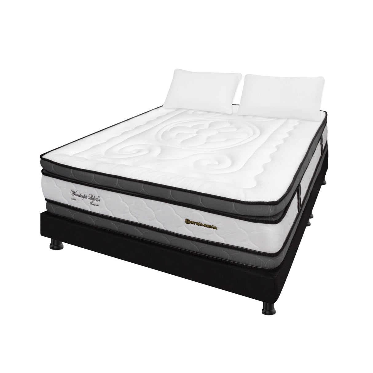Combo Base Cama y Colchón Wonderful Blanco y Negro King 200 X 200 Cm Firmeza Medio Doble Faz - COLCHONES | Bylmo