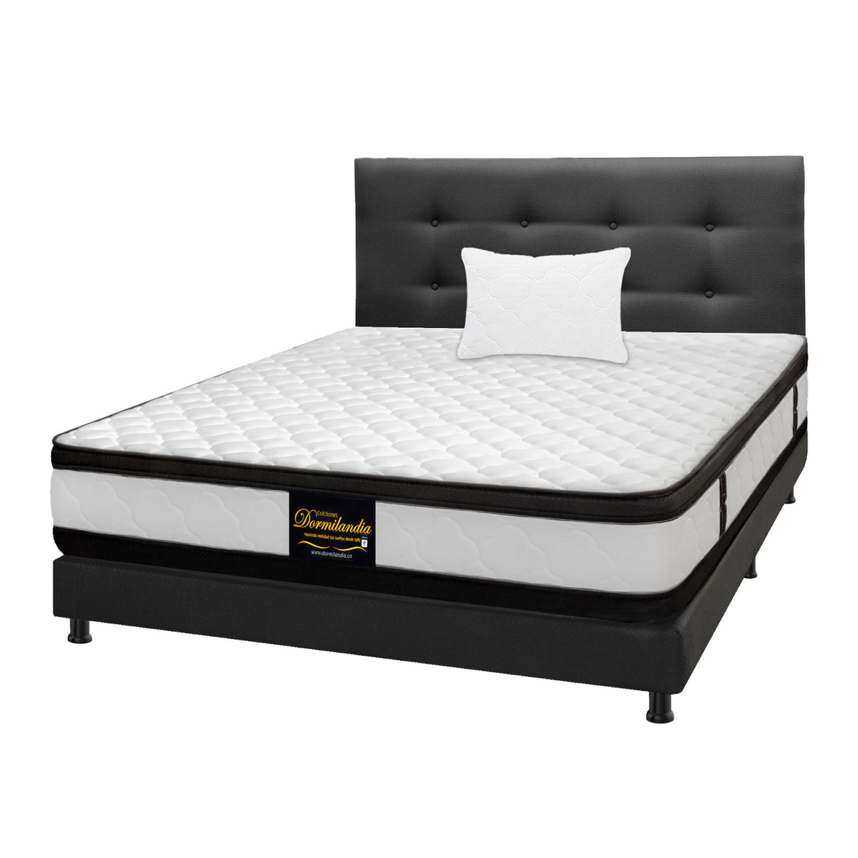 Combo Colchón Atenas Blanco y Gris Sencillo 100 X 190 Cm Firmeza Medio Doble Faz Con Cabecero y Base Cama - COLCHONES | Bylmo