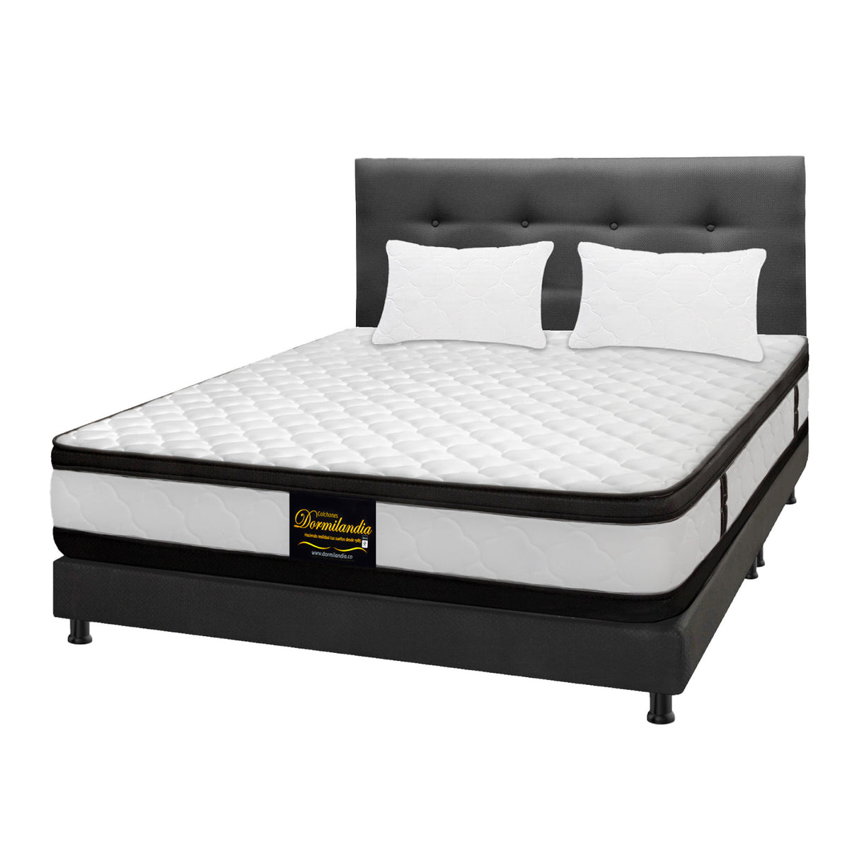 Combo Colchón Atenas Blanco y Gris Queen 160 X 190 Cm Firmeza Medio Doble Faz Con Cabecero y Base Cama - COLCHONES | Bylmo