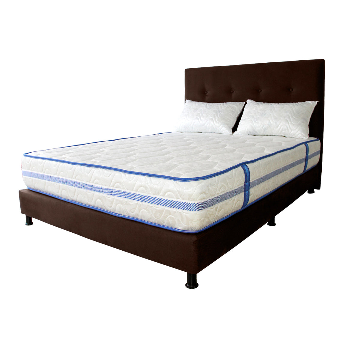 Combo Colchón Caribe Blanco y Cafe Doble 140 X 190 Cm Firmeza Suave Doble Faz Con Cabecero y Base Cama - COLCHONES | Bylmo