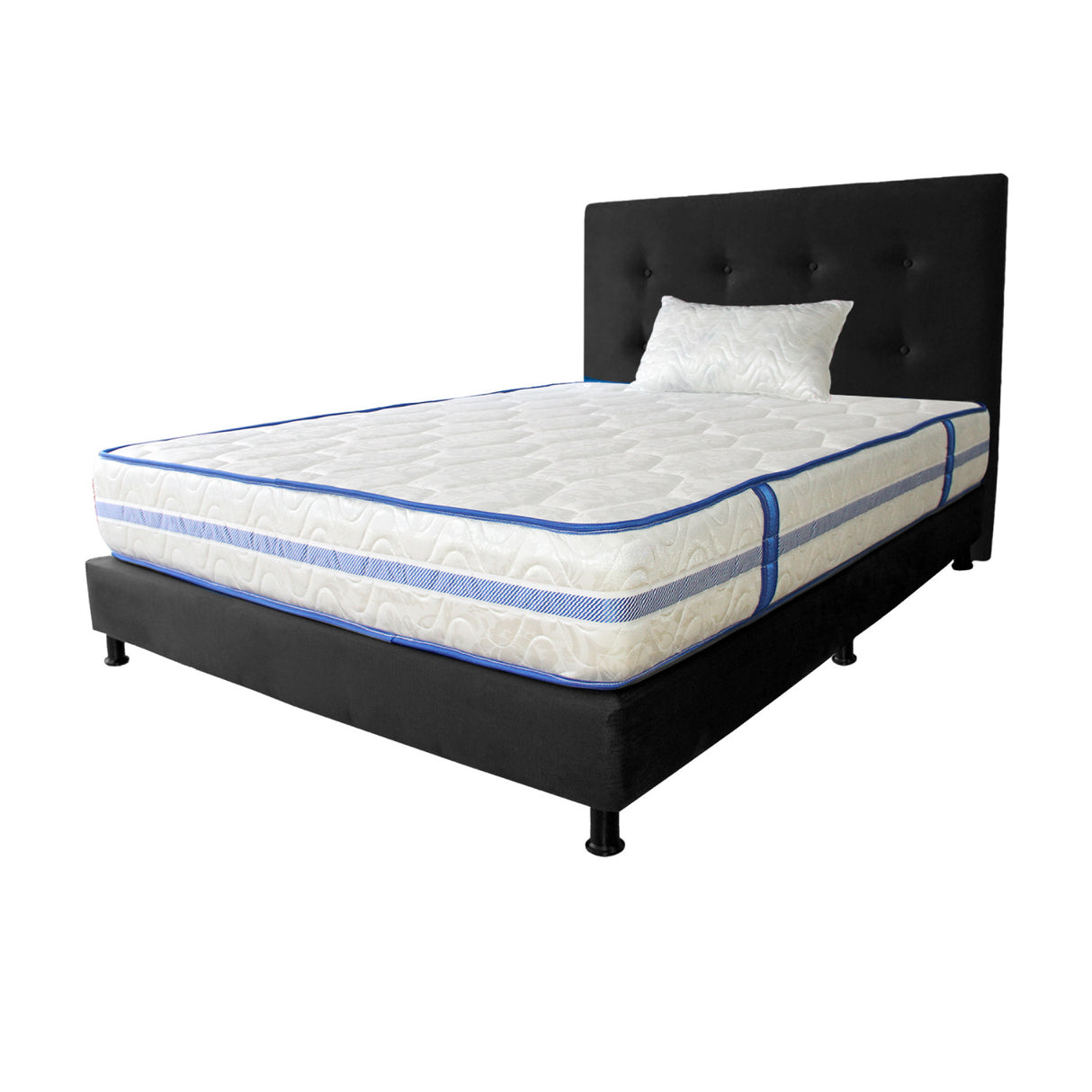 Combo Colchón Caribe Blanco y Negro Sencillo 100 X 190 Cm Firmeza Suave Doble Faz Con Cabecero y Base Cama - COLCHONES | Bylmo