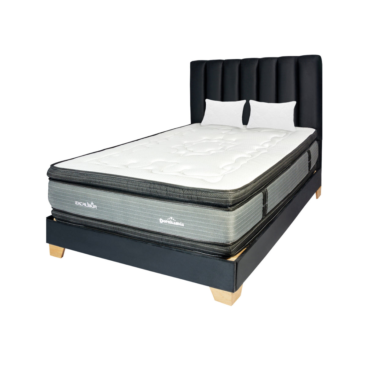 Combo Colchón Excalibur Gris y Arena Semidoble 120 X 190 Cm Firmeza Medio Doble Faz Con Cabecero y Base Cama - COLCHONES | Bylmo