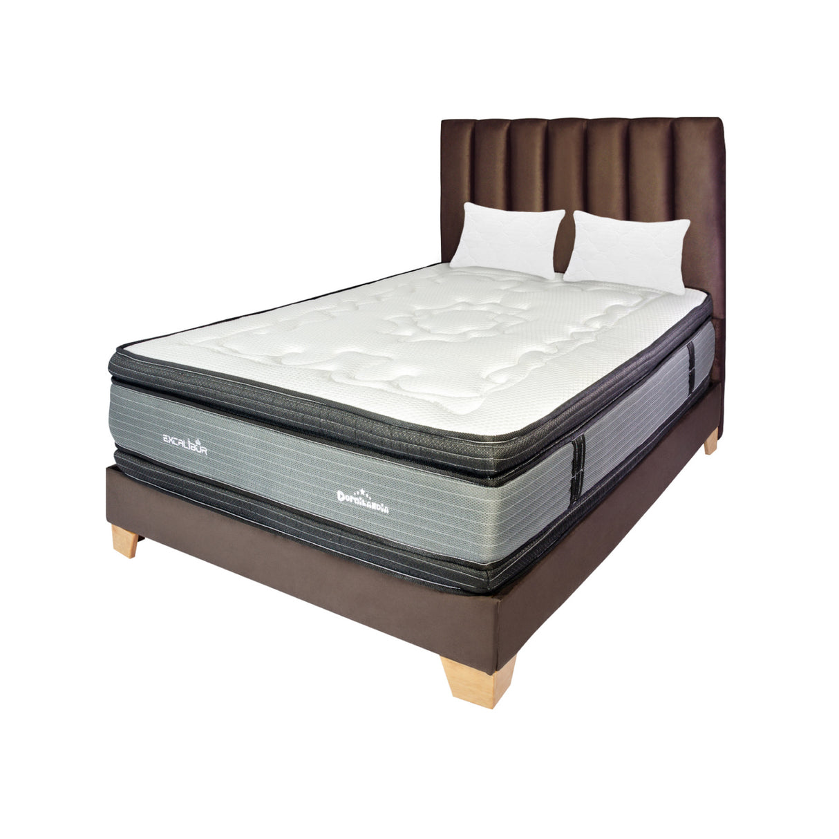Combo Colchón Excalibur Gris y Azul Doble 140 X 190 Cm Firmeza Medio Doble Faz Con Cabecero y Base Cama - COLCHONES | Bylmo