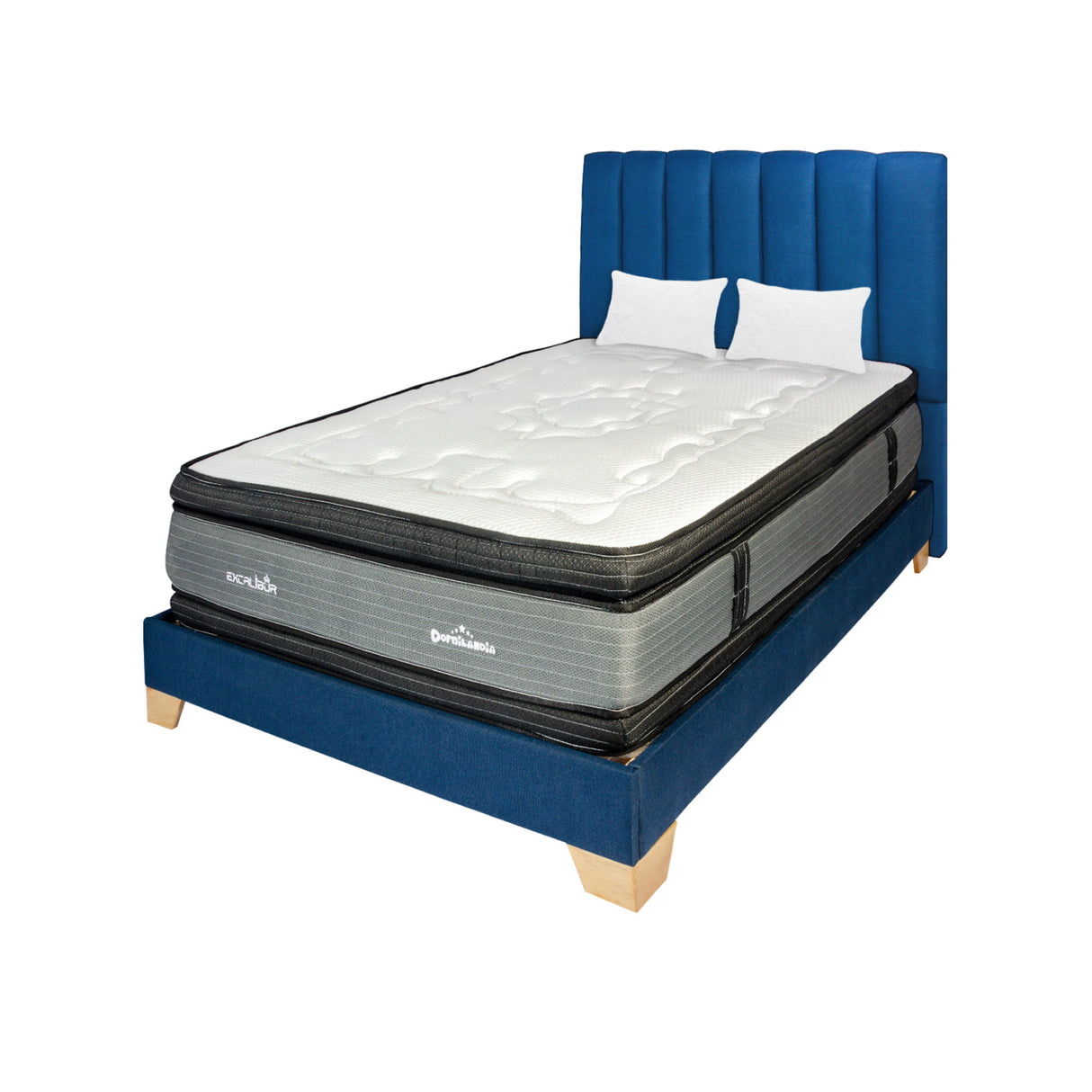 Combo Colchón Excalibur Gris y Negro Semidoble 120 X 190 Cm Firmeza Medio Doble Faz Con Cabecero y Base Cama - COLCHONES | Bylmo